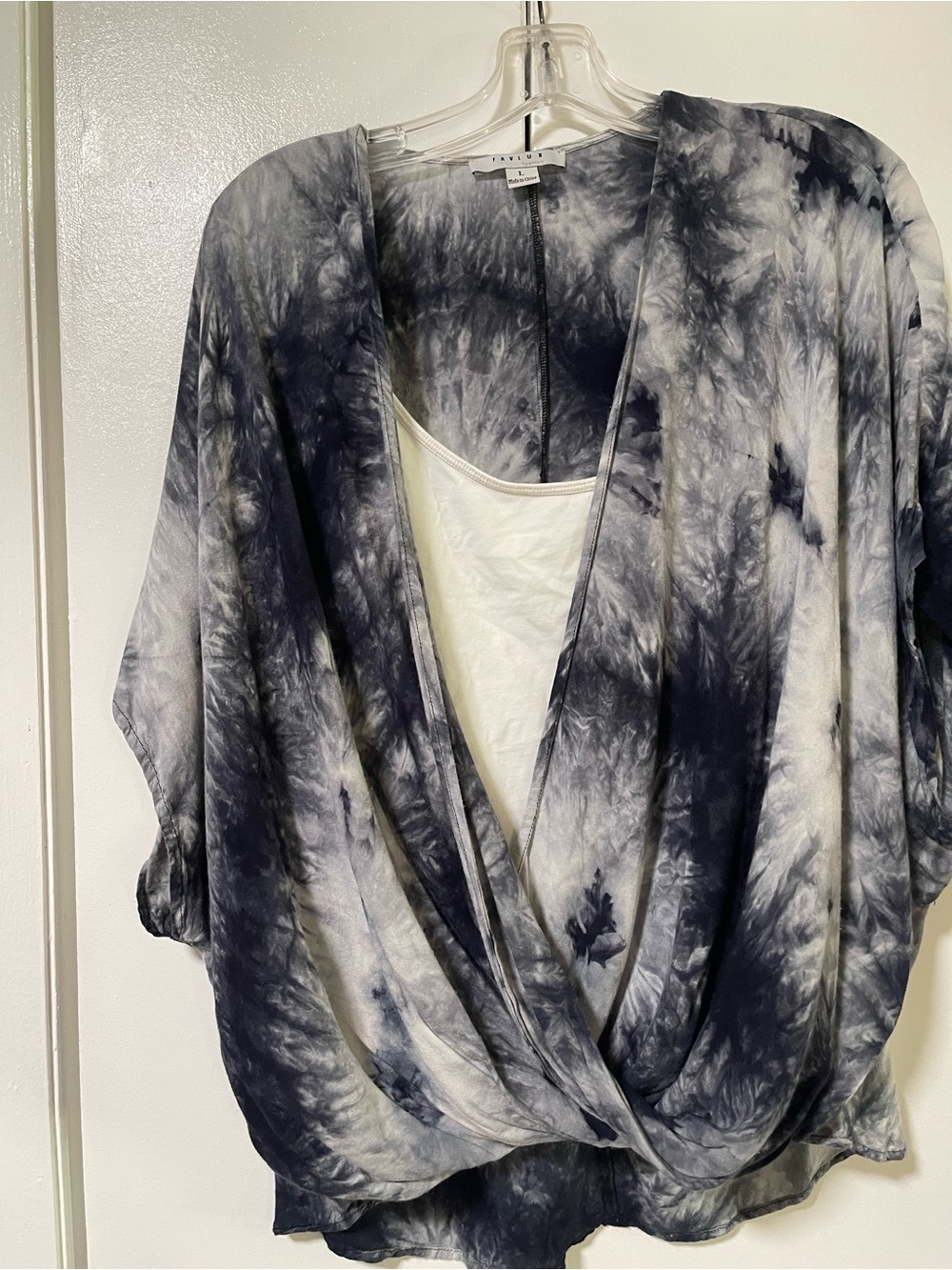 FAVLUX Navy and White Tie-Dye Wrap Top